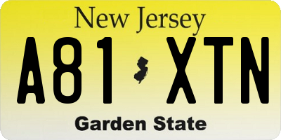 NJ license plate A81XTN