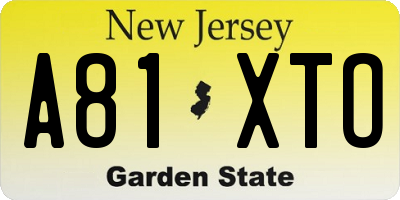 NJ license plate A81XTO