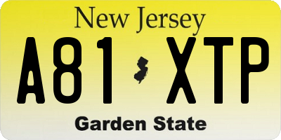 NJ license plate A81XTP
