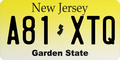 NJ license plate A81XTQ