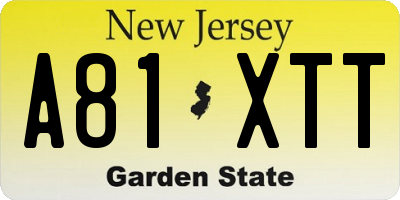NJ license plate A81XTT