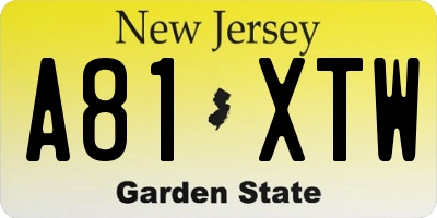 NJ license plate A81XTW