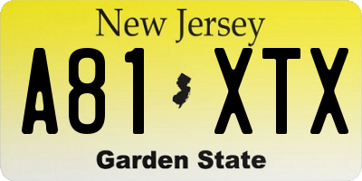 NJ license plate A81XTX