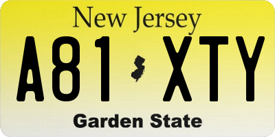NJ license plate A81XTY
