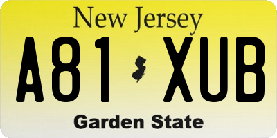 NJ license plate A81XUB