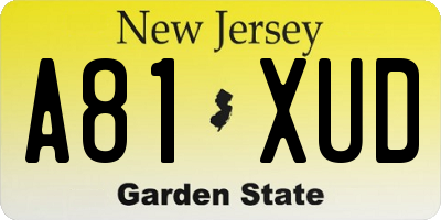 NJ license plate A81XUD