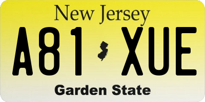 NJ license plate A81XUE