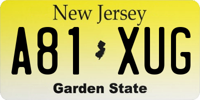 NJ license plate A81XUG