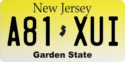NJ license plate A81XUI