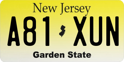 NJ license plate A81XUN