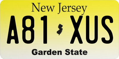 NJ license plate A81XUS