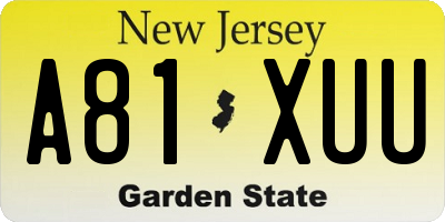 NJ license plate A81XUU