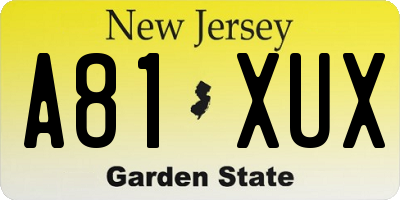 NJ license plate A81XUX
