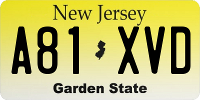NJ license plate A81XVD