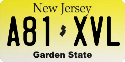 NJ license plate A81XVL