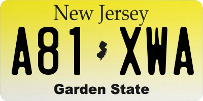 NJ license plate A81XWA
