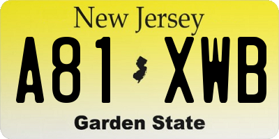 NJ license plate A81XWB