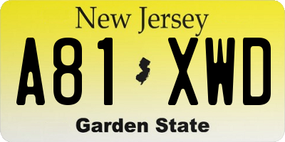NJ license plate A81XWD