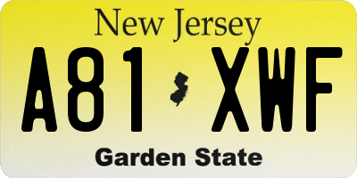 NJ license plate A81XWF
