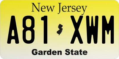 NJ license plate A81XWM