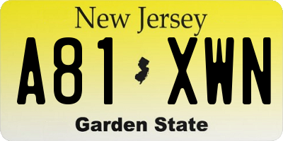 NJ license plate A81XWN