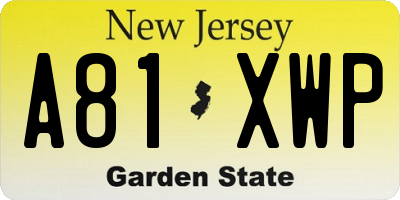 NJ license plate A81XWP