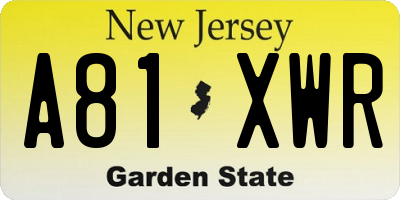 NJ license plate A81XWR