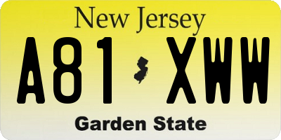 NJ license plate A81XWW