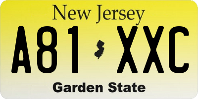NJ license plate A81XXC