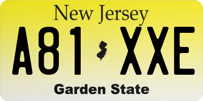 NJ license plate A81XXE