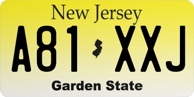 NJ license plate A81XXJ
