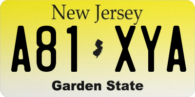 NJ license plate A81XYA