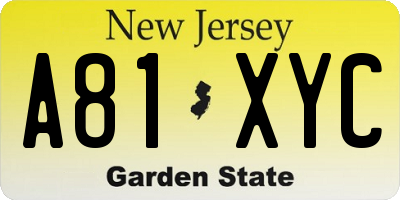 NJ license plate A81XYC