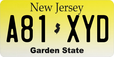 NJ license plate A81XYD
