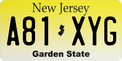 NJ license plate A81XYG
