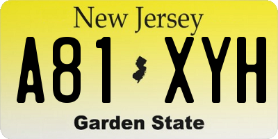 NJ license plate A81XYH