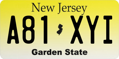 NJ license plate A81XYI