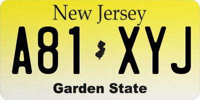 NJ license plate A81XYJ