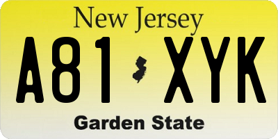 NJ license plate A81XYK