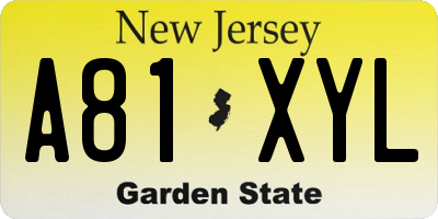 NJ license plate A81XYL