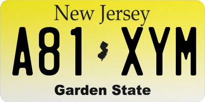NJ license plate A81XYM