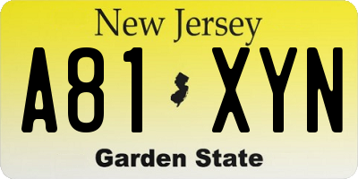 NJ license plate A81XYN