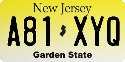 NJ license plate A81XYQ