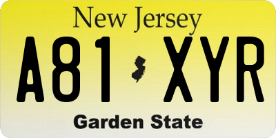 NJ license plate A81XYR