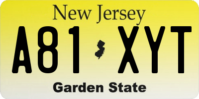 NJ license plate A81XYT