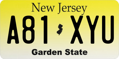 NJ license plate A81XYU