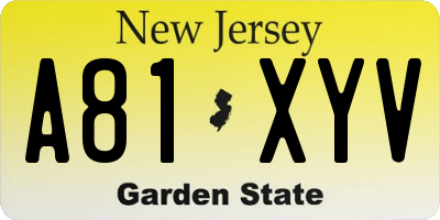 NJ license plate A81XYV