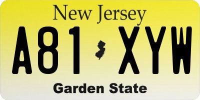 NJ license plate A81XYW