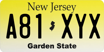 NJ license plate A81XYX