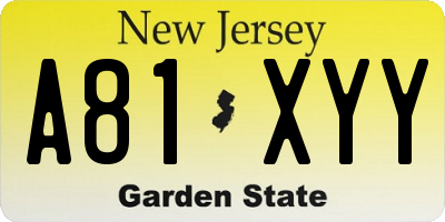 NJ license plate A81XYY